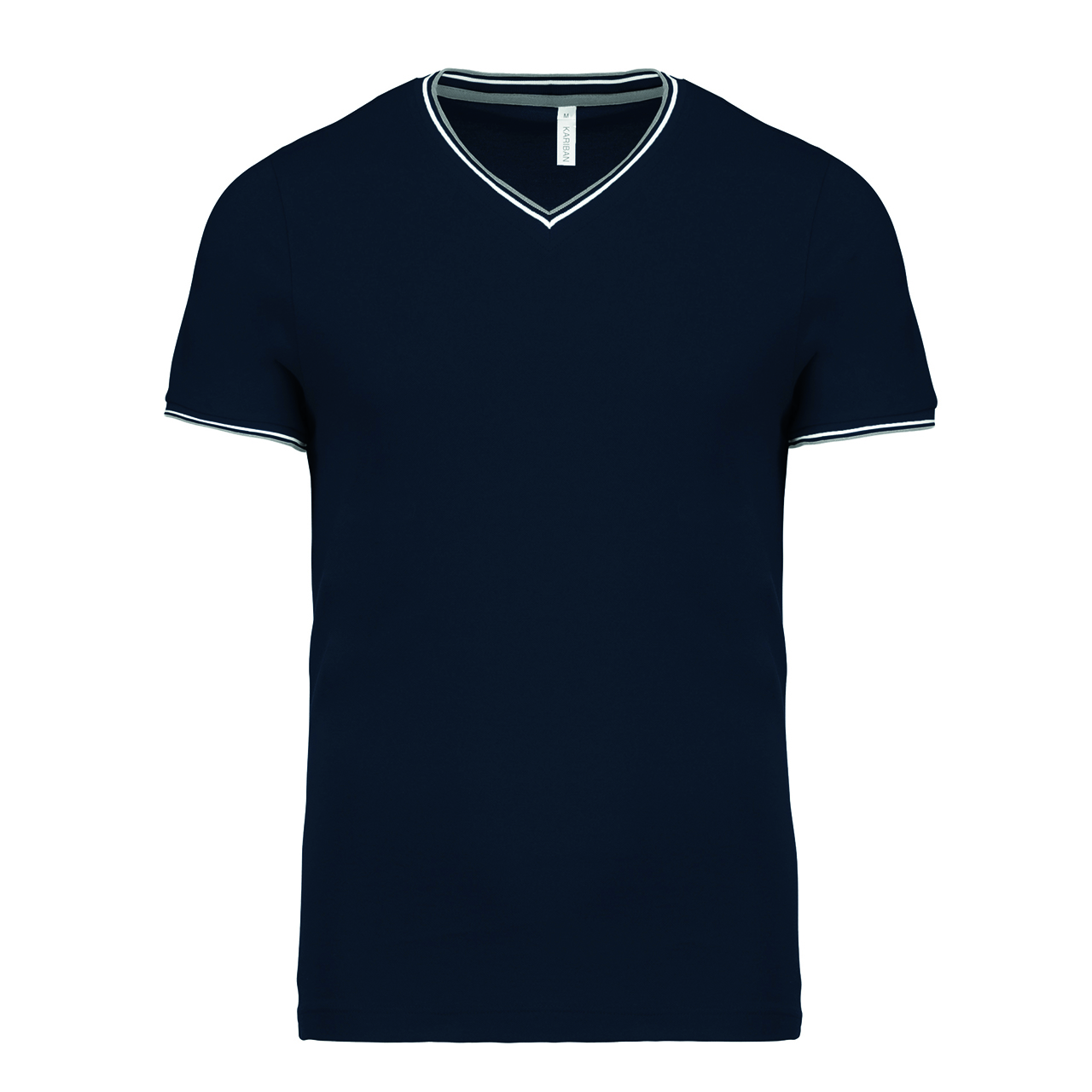 T-shirt Kariban piqué V-hals Heren in marine/lichtgrijs/wit (01.01.0080)