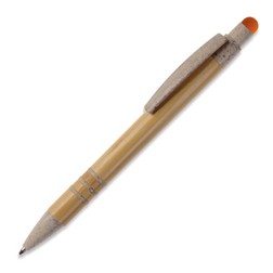 Balpen bamboe en tarwestro met stylus in beige/oranje (02.01.0119)