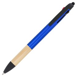 3-Kleuren pen met bamboe grip in blauw (02.01.0156)