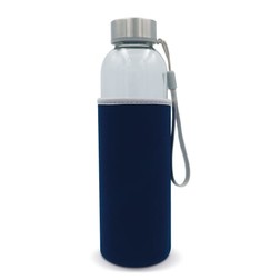 Waterfles glas met sleeve 500ml in transparant/donkerblauw (02.09.0099)