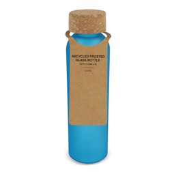 Matglazen gerecycled fles met kurken dop 500ml in ecru/blauw (02.09.0195)